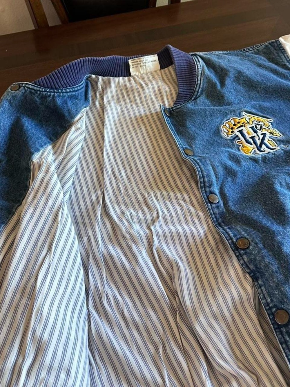 Vintage Kentucky Wildcats Denim Varsity Jacket Blue White Men’s XL - Picture 6 of 8